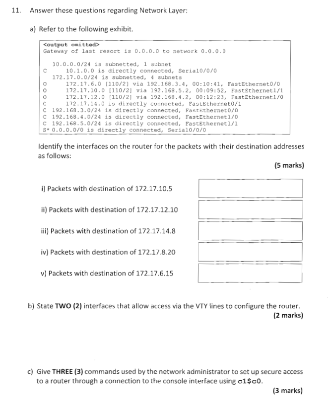 Solved 11. Answer these questions regarding Network Layer: | Chegg.com