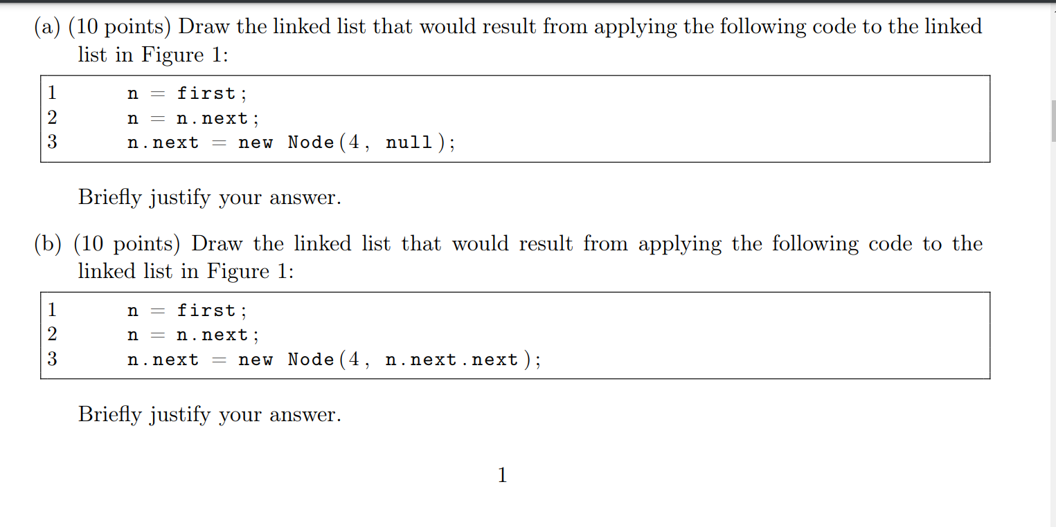 Solved (c) (10 points) Draw the linked list that would | Chegg.com