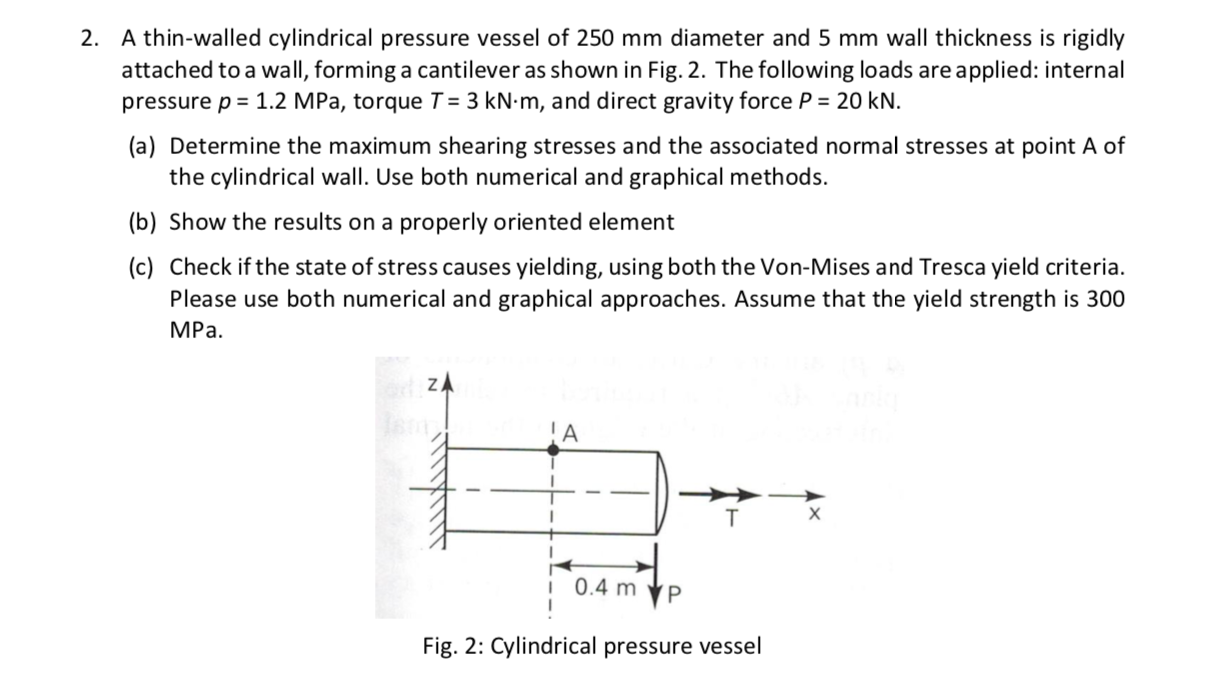 Solved A thinwalled cylindrical pressure vessel of 250