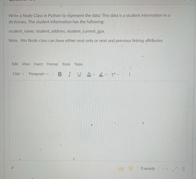Solved Write a Node Class in Python to represent the data: | Chegg.com