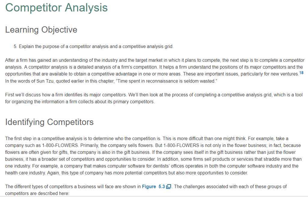 Solved Competitor Analysis Learning Objective 5. Explain The | Chegg.com