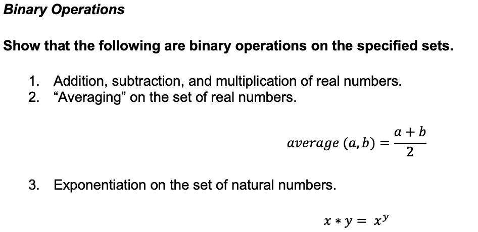 Solved Show That The Following Are Binary Operations On The | Chegg.com