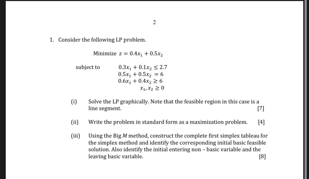 Solved 1. Consider the following LP problem. Minimize | Chegg.com