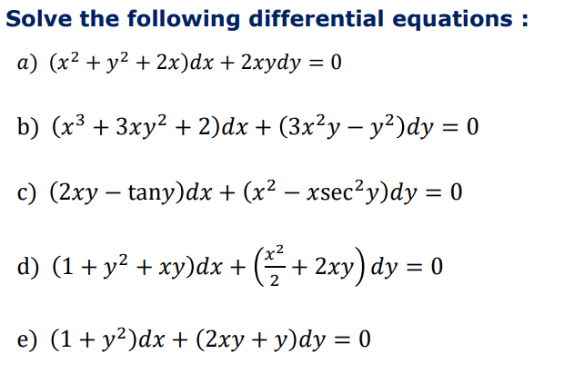 Solved Solve The Following Differential Equations A