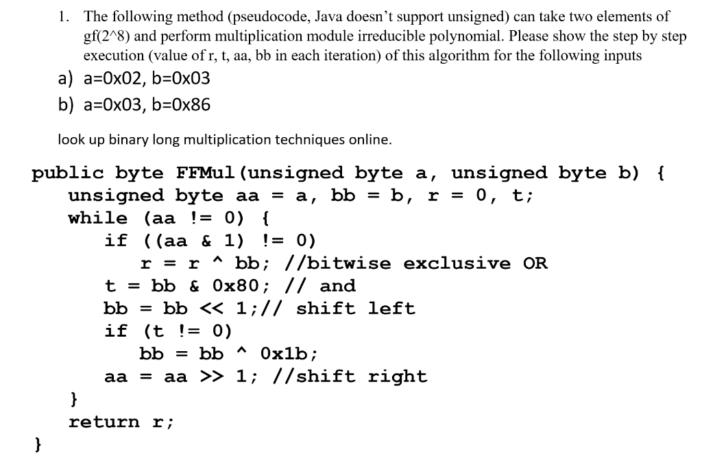 Solved 1. The following method (pseudocode, Java doesn't | Chegg.com