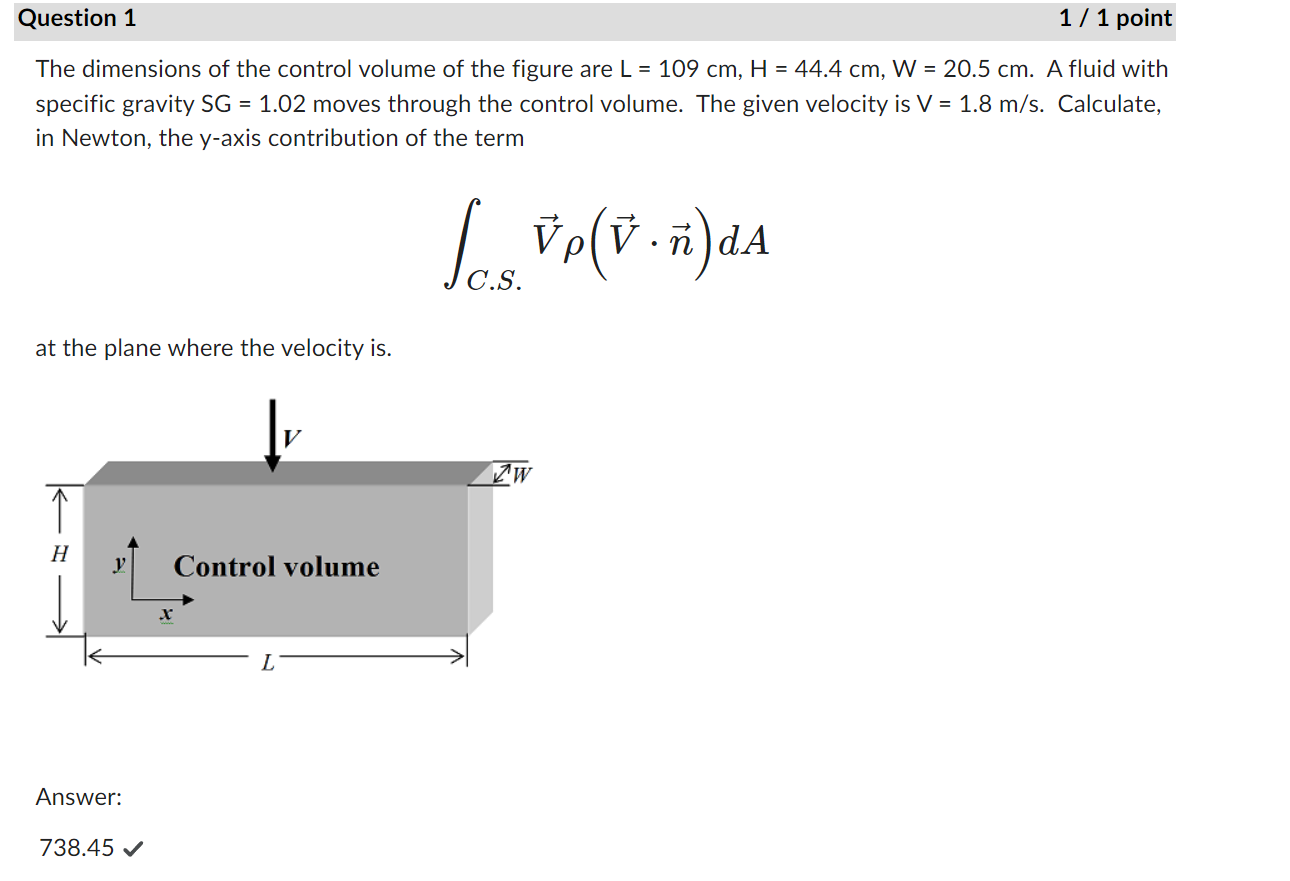Solved Question 1The dimensions of the control volume of the | Chegg.com