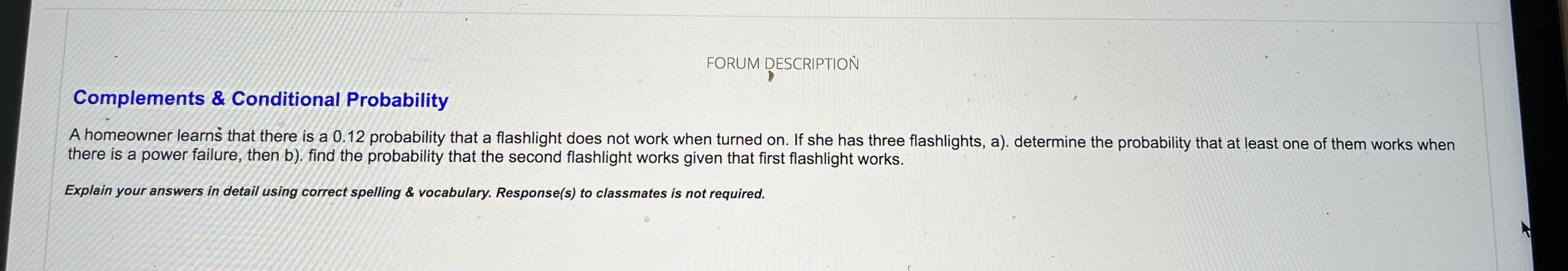 Solved FORUM DESCRIPTION Complements \& Conditional | Chegg.com