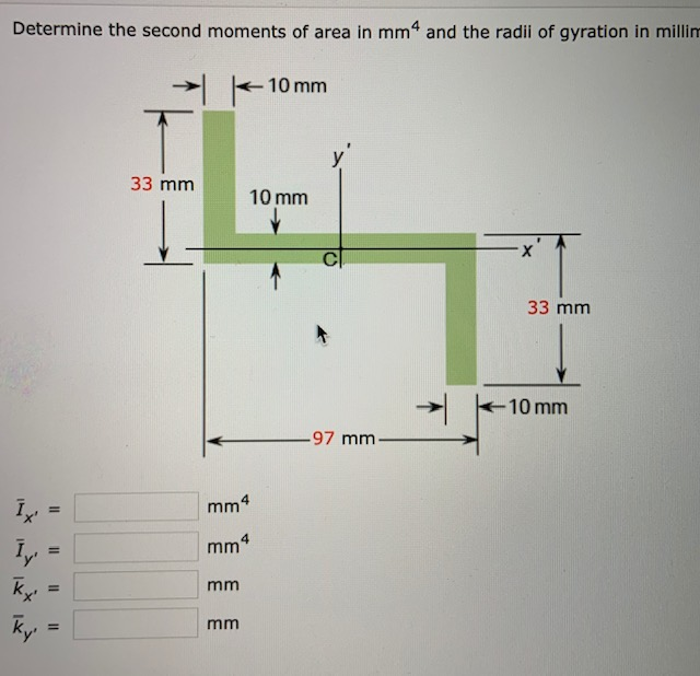 Solved Determine the second moments of area in mm and the | Chegg.com