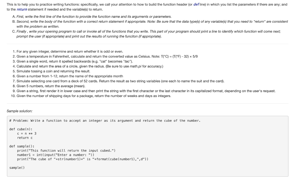 Solved This is to help you to practice writing functions: | Chegg.com