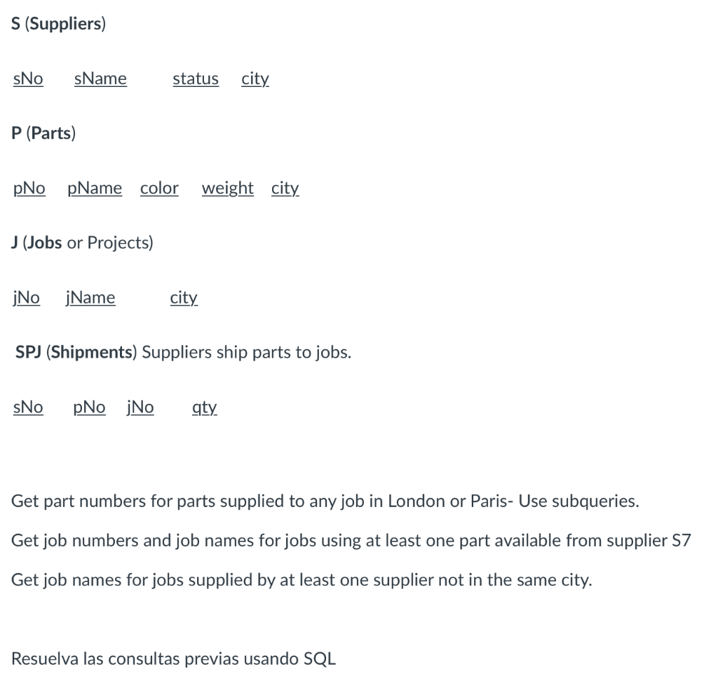 Solved Get part numbers for parts supplied to any job in | Chegg.com