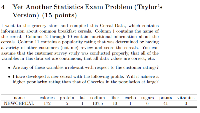 Solved 4 Yet Another Statistics Exam Problem (Taylor's | Chegg.com