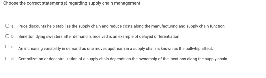 Solved Choose the correct statement(s) regarding supply | Chegg.com