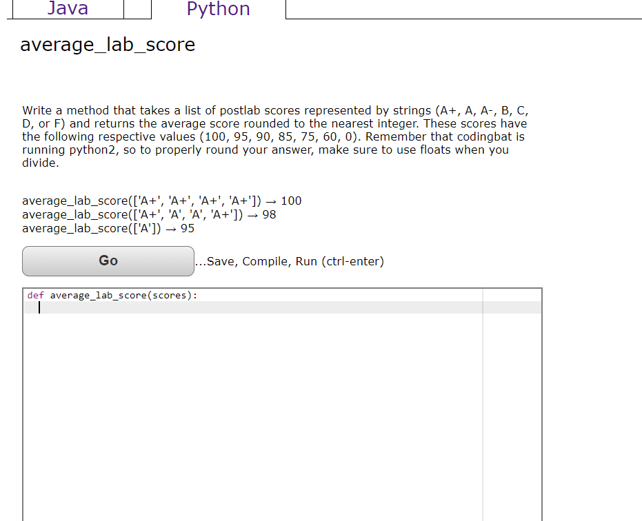 Solved Java Python average_lab_score Write a method that | Chegg.com