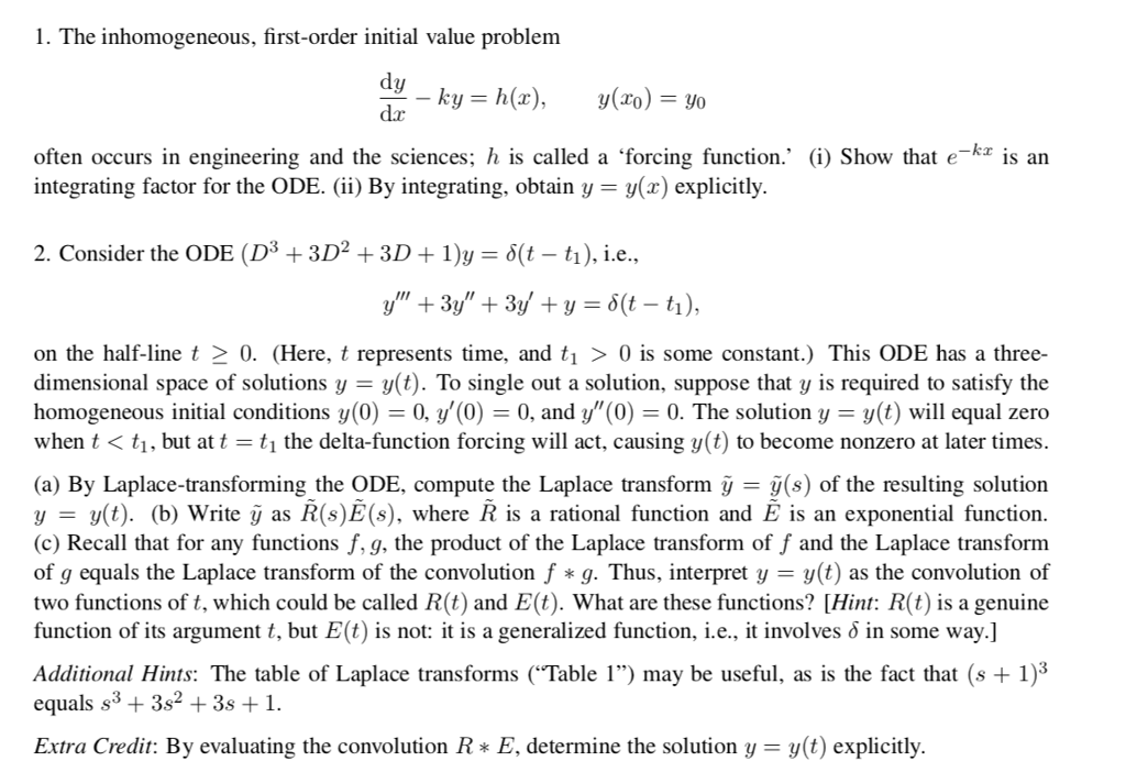 Solved 1. The inhomogeneous, first-order initial value | Chegg.com