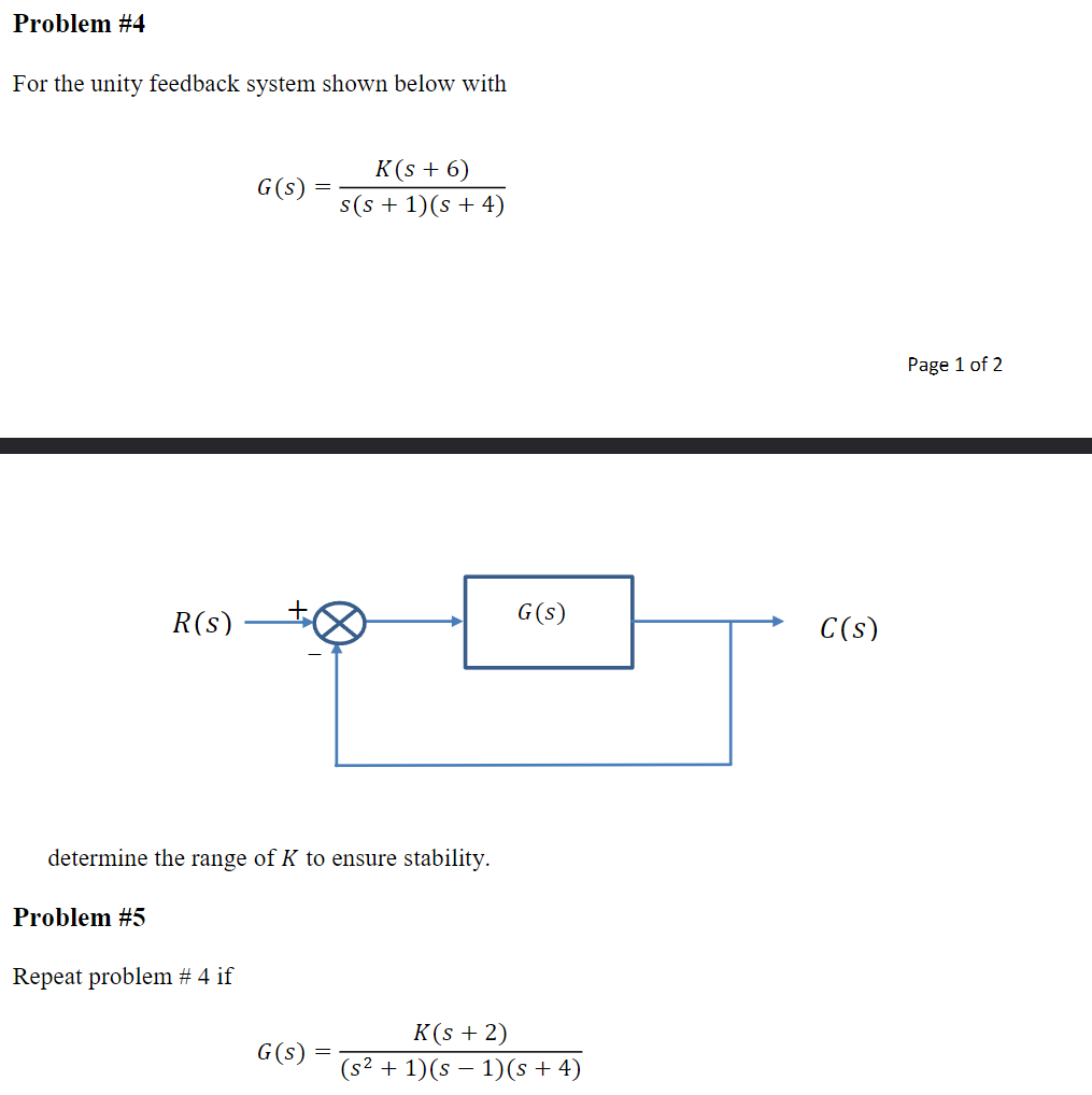 Solved For the unity feedback system shown below with | Chegg.com