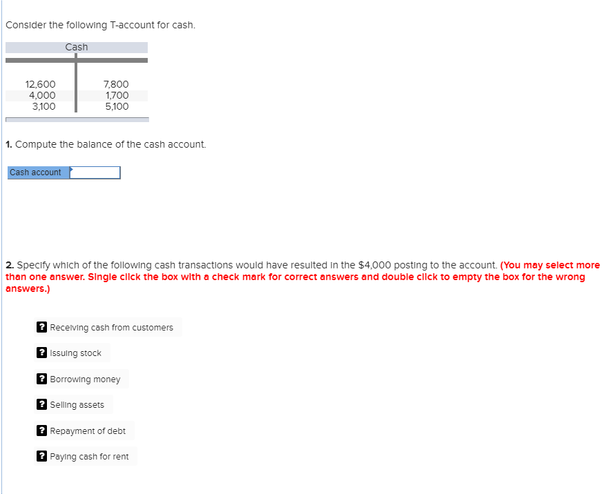 consider the following t account for cash