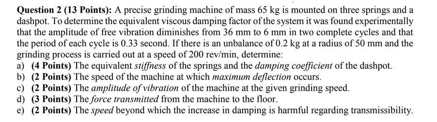 Solved Question 2 (13 Points): A precise grinding machine of | Chegg.com
