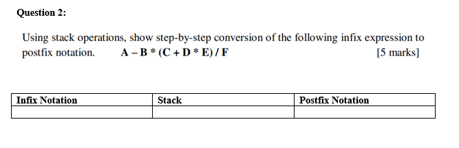 Solved Question 2: Using stack operations, show step-by-step | Chegg.com
