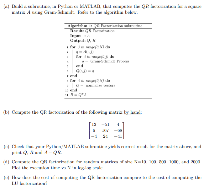 Solved (a) Build a subroutine, in Python or MATLAB, that | Chegg.com