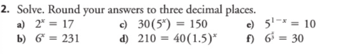 Solved = 2. Solve. Round your answers to three decimal | Chegg.com