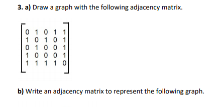 Solved 3. a) Draw a graph with the following adjacency | Chegg.com