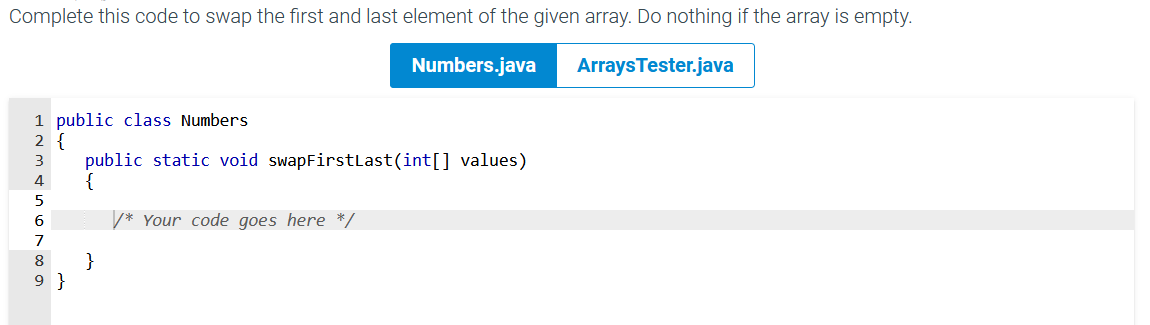 solved-complete-this-code-to-swap-the-first-and-last-element-chegg