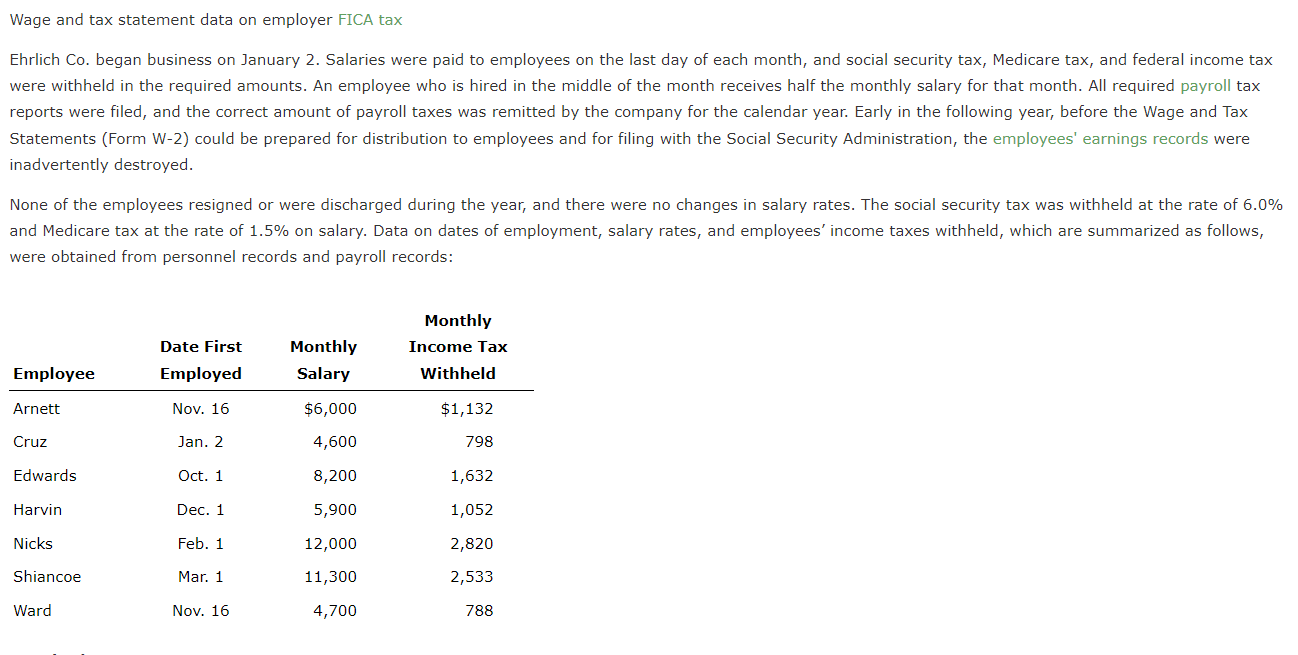 Solved Wage and tax statement data on employer FICA tax | Chegg.com