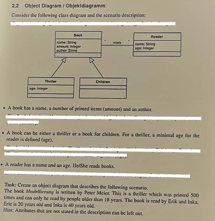 Solved 2.2 Object Diagram / Objektdiagramm Consider the | Chegg.com