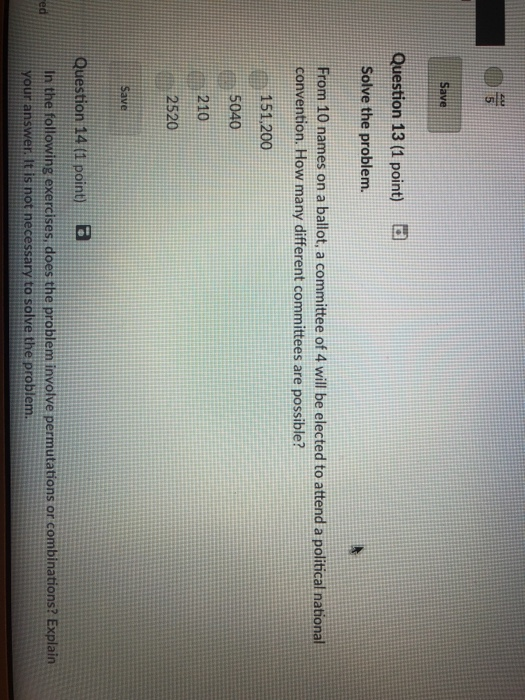 Solved Save Question 13 (1 point) Solve the problem. From 10 | Chegg.com