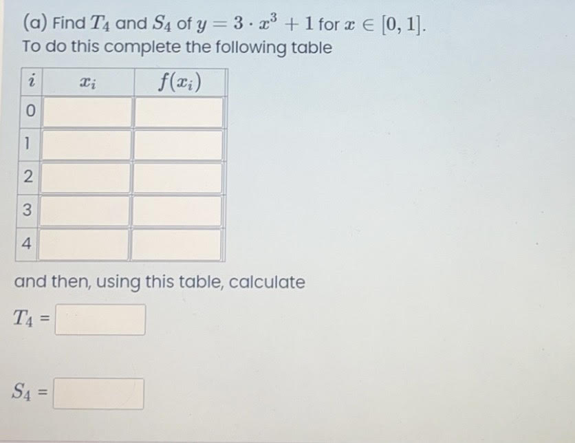 Solved (a) Find T4 and S4 of y=3⋅x3+1 for x∈[0,1]. To do | Chegg.com