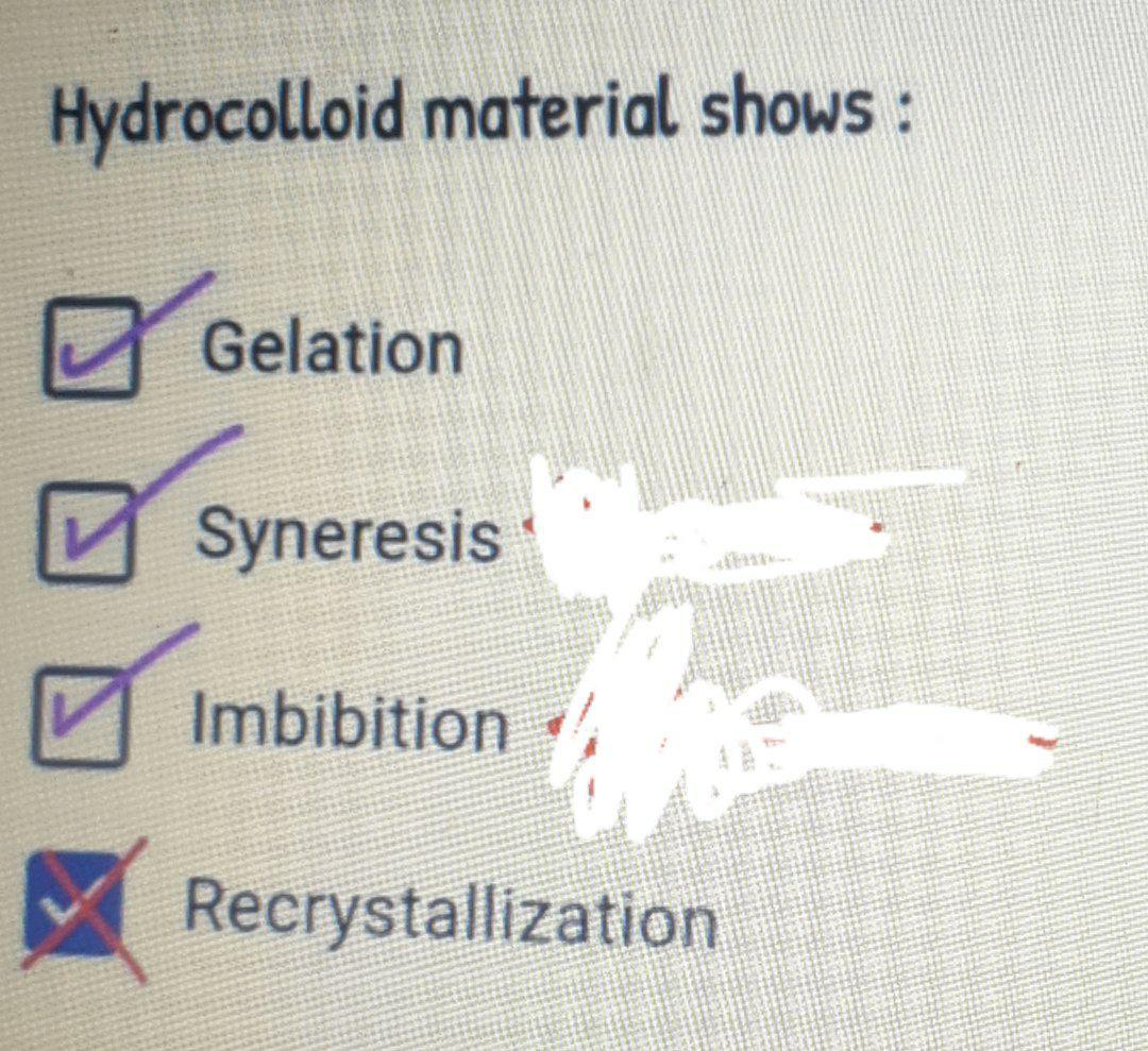 Solved Hydrocolloid material shows Gelation Syneresis