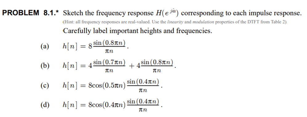 Solved PROBLEM 8.1.* Sketch the frequency response H(e) | Chegg.com