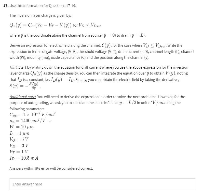 Solved 17. Use this information for Questions 17-19: The | Chegg.com