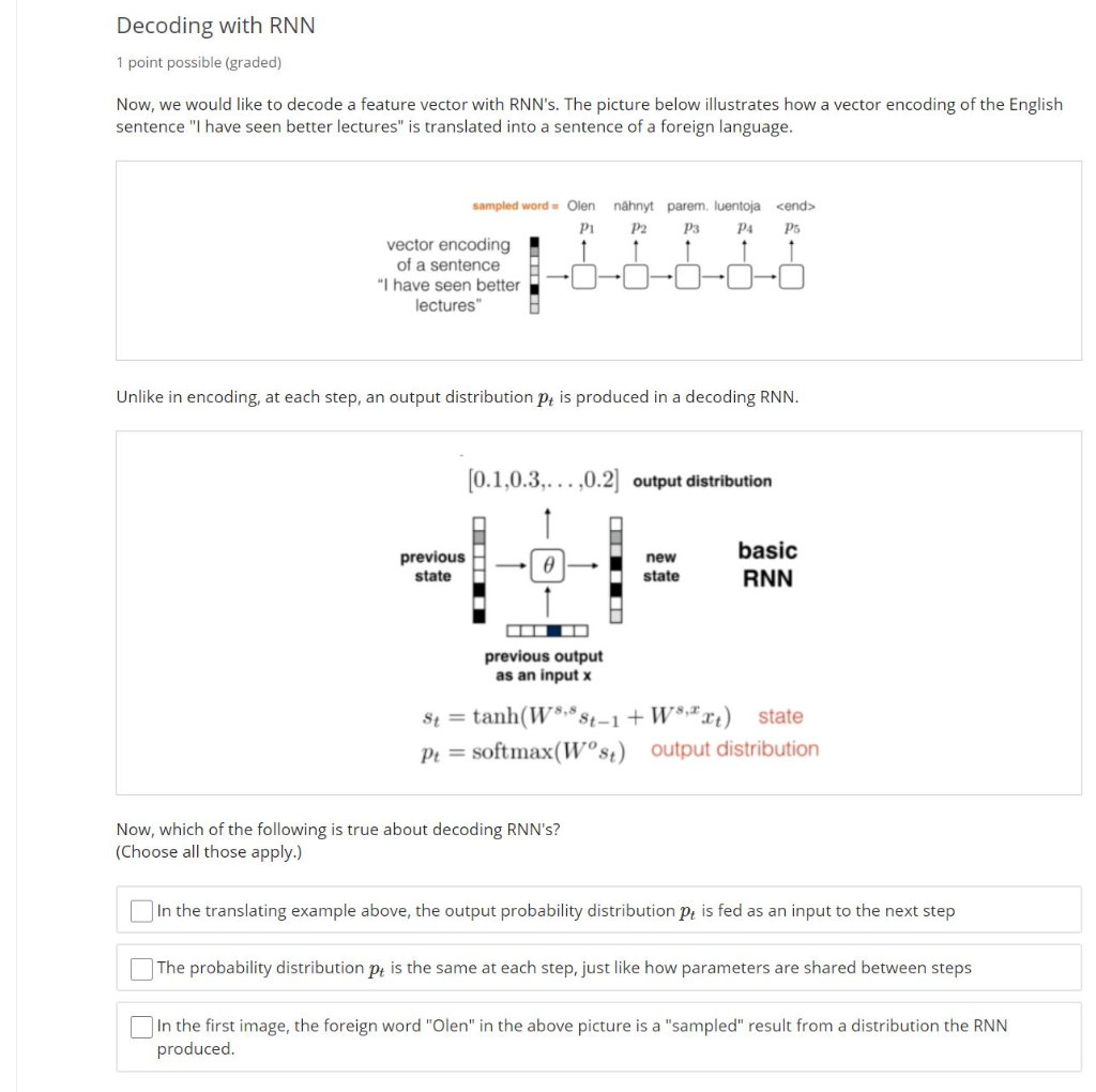 Decoding With RNN 1 Point Possible graded Now We Chegg