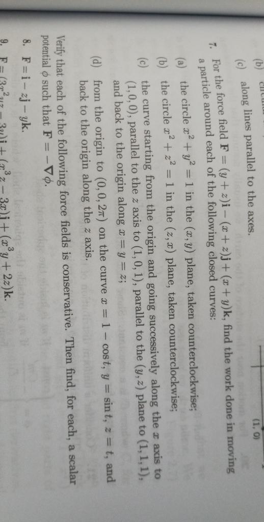 Solved Cumu (1, 0) (b) (c) along lines parallel to the axes. | Chegg.com