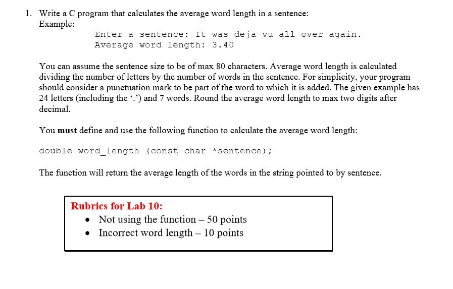 Solved Write A C Program That Calculates The Average Word Chegg
