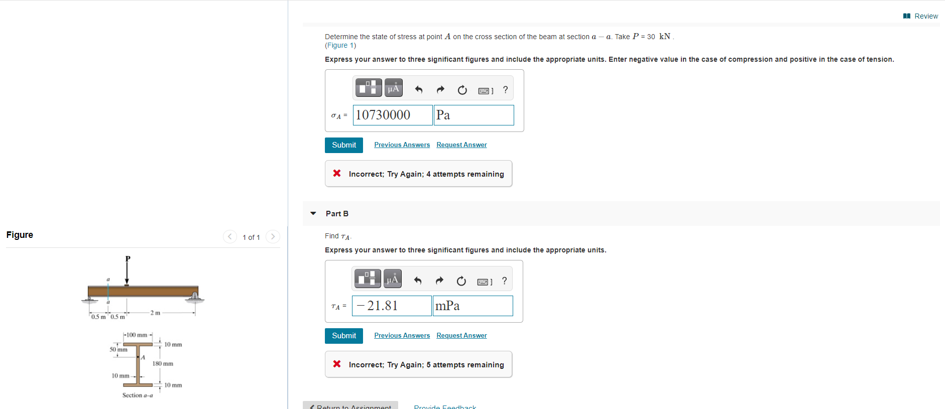 Solved Review Determine the state of stress at point A on | Chegg.com