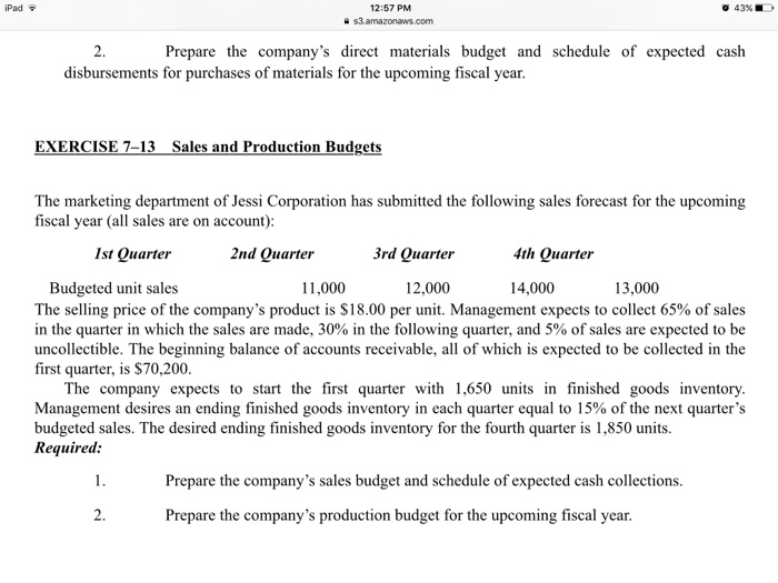 Solved Prepare the company's direct materials budget and