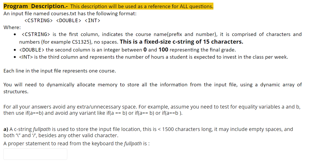 Solved Program Description.- This description will be used | Chegg.com