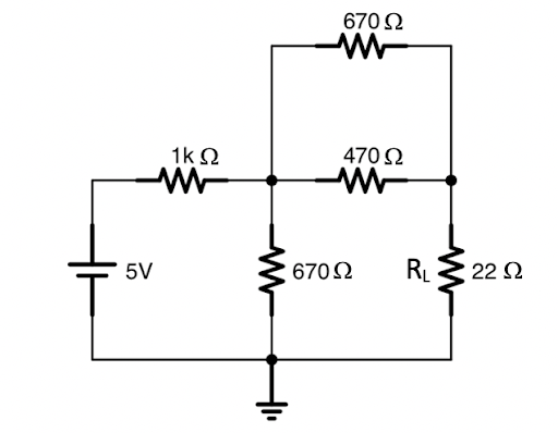 Solved 670Ω 1kΩ 470Ω -- 5V 670 Ω RL 22 Ω | Chegg.com