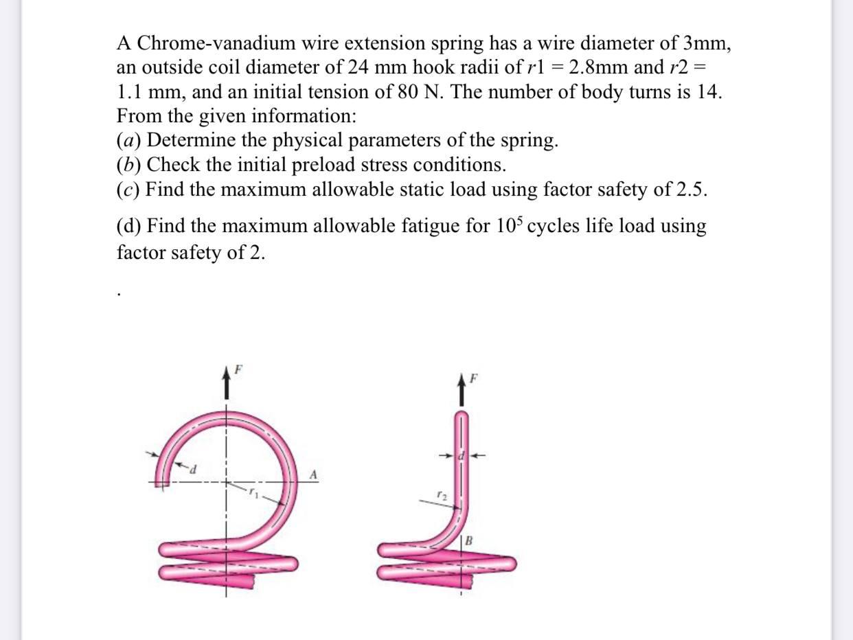 Solved A Chrome-vanadium wire extension spring has a wire | Chegg.com