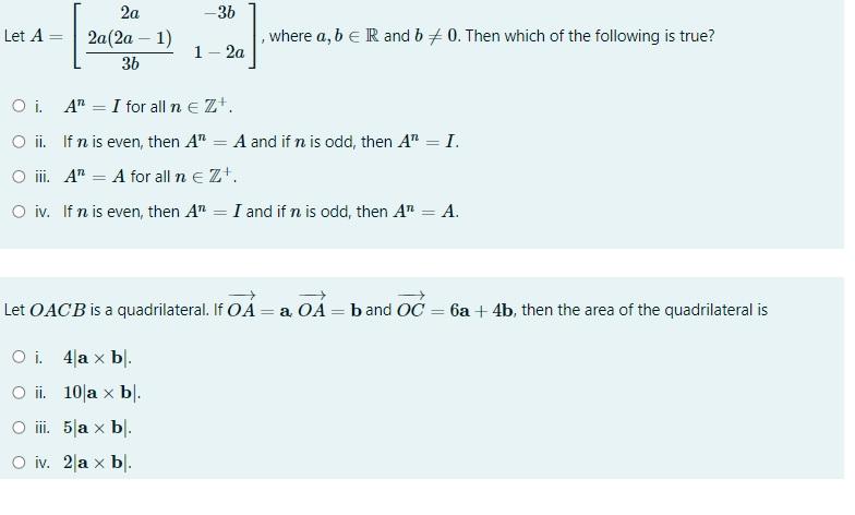 Solved -3b Let A 2a 2a(2a - 1) 36 %] where a, b e R and b | Chegg.com
