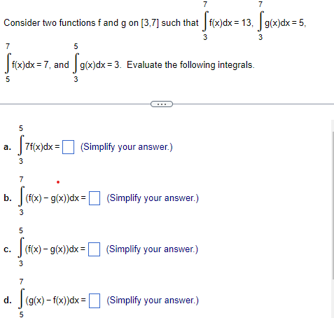 Solved Consider two functions f and g on [3,7] such that | Chegg.com