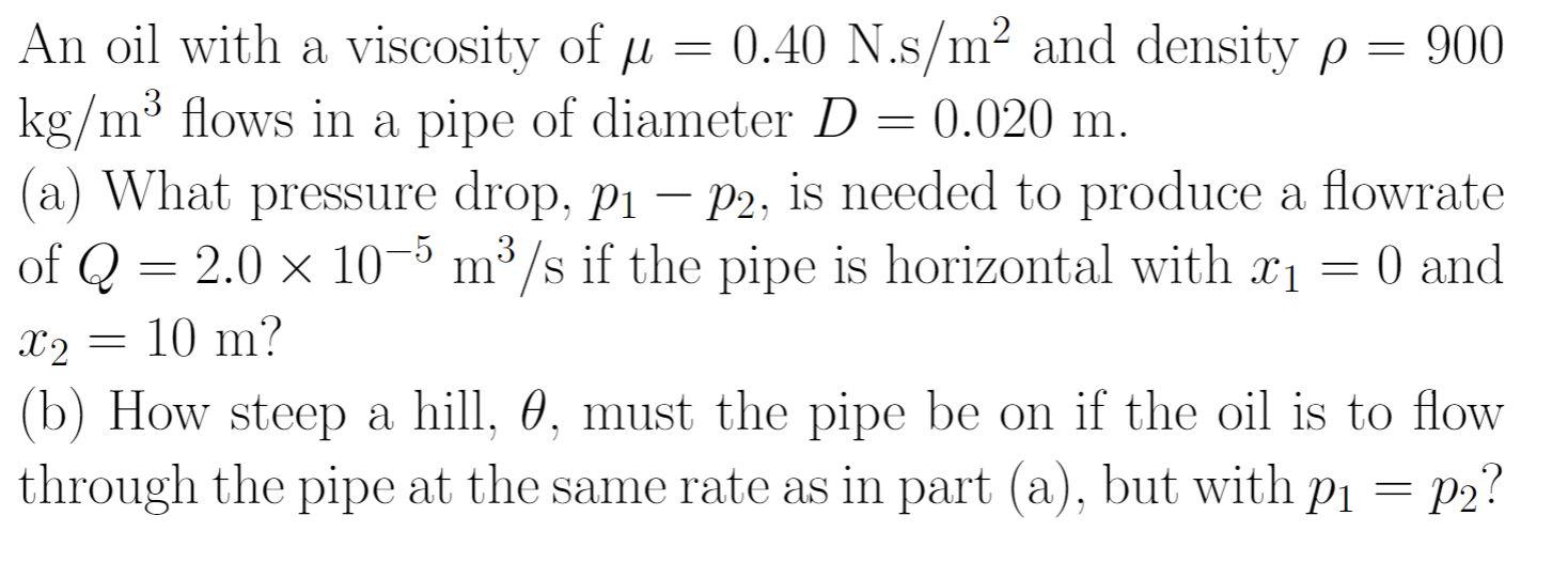 Solved An oil with a viscosity of u = 0.40 N.s/m² and | Chegg.com