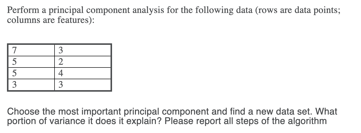 Solved Perform a principal component analysis for the | Chegg.com