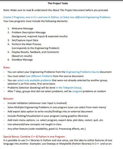 Solved The Project Tasks Note Make Sure To Read Chegg