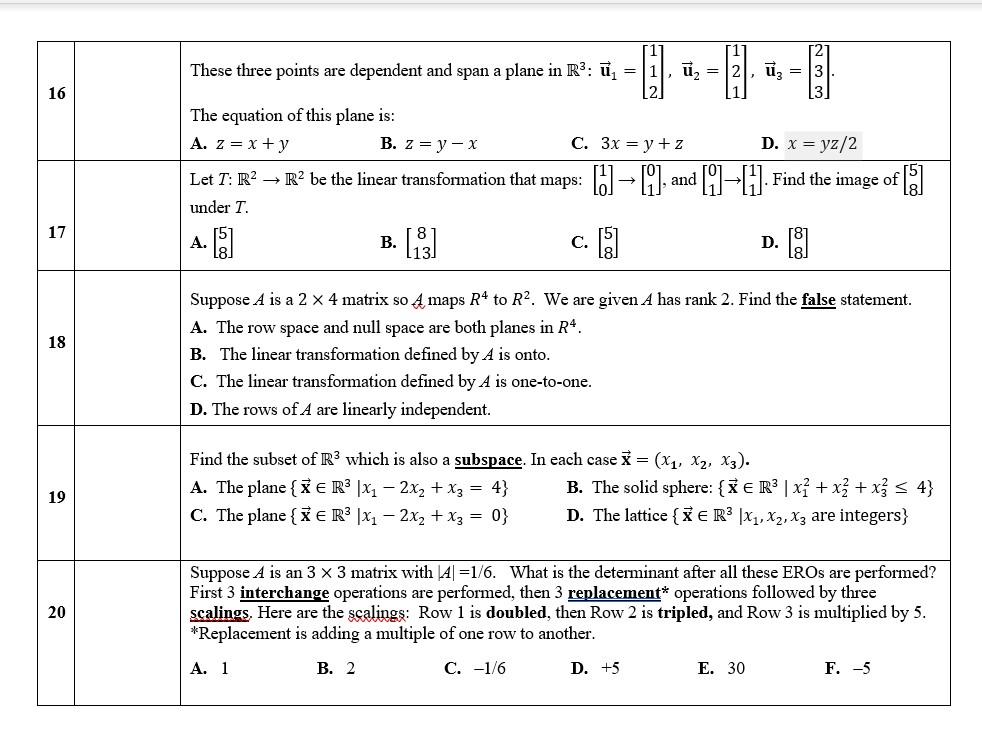 Solved Linear Algebra Theory/Concept Questions: For the | Chegg.com