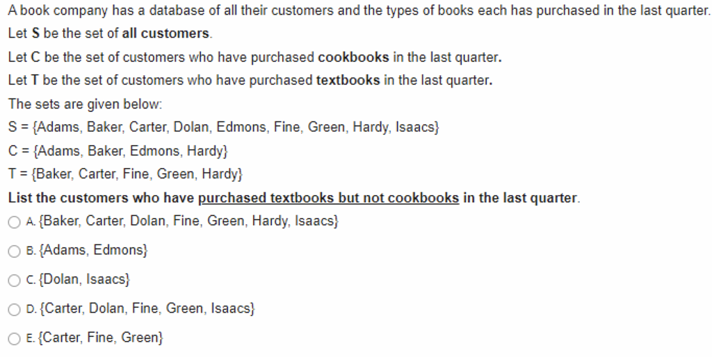 Solved A book company has a database of all their customers | Chegg.com