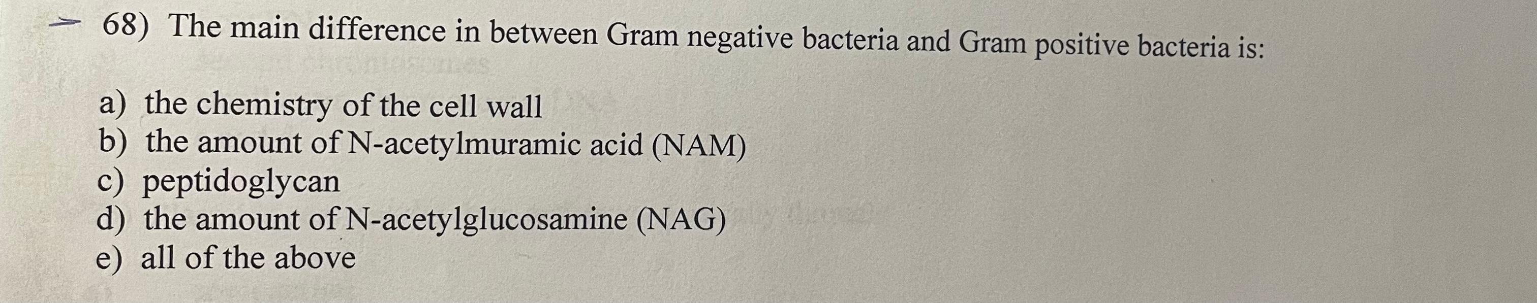 Solved 68) The main difference in between Gram negative | Chegg.com