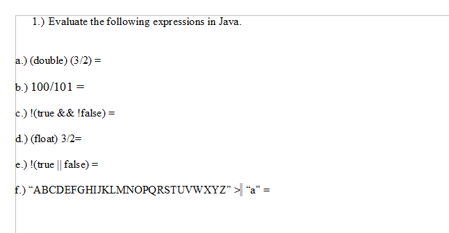 Solved 1.) Evaluate the following expressions in Java. a.) | Chegg.com